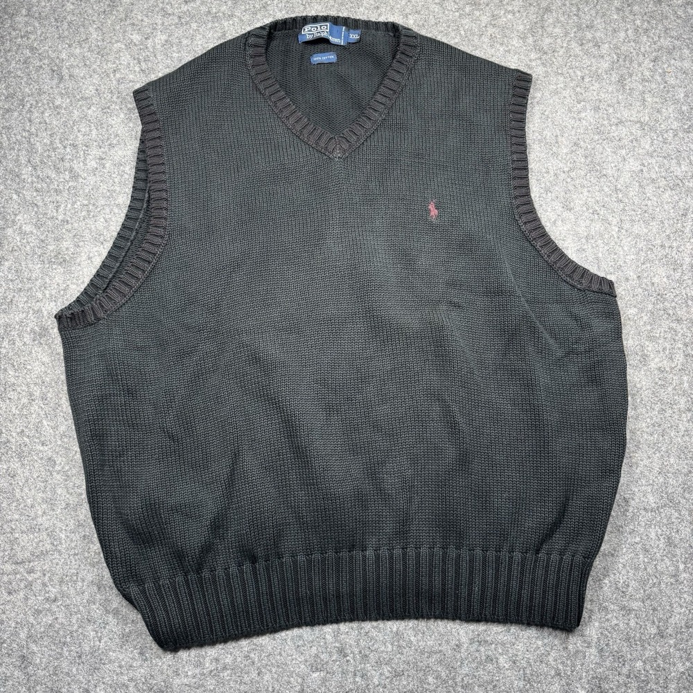 Polo Ralph‎ Lauren V Neck Sweater Vest Mens XXL Black Golf Preppy Grandpa Vtg